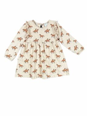 VELVET FAWN Long Sleeve Cotton Horse Print Ruffle Dress - 4T